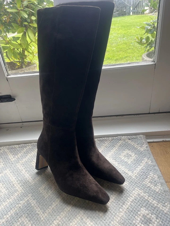 Bota Sam Edelman Marrón Gamuza Tacón Sylvia Talla 9.5 Pierna Ancha - Imagen 1 de 4