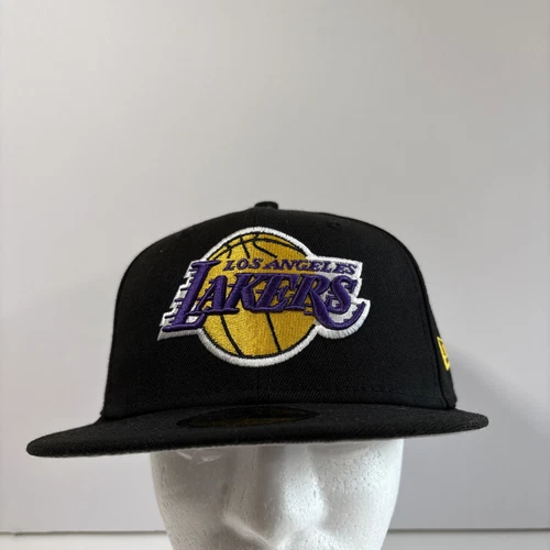 New Era 59FIFTY Los Angeles Lakers Black NBA Fitted Hat NEW 7 1/4