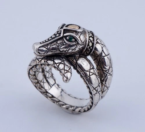 JAI John Hardy Sterling Silver 14k Snake Crocodile Ring Sz 8 Vintage