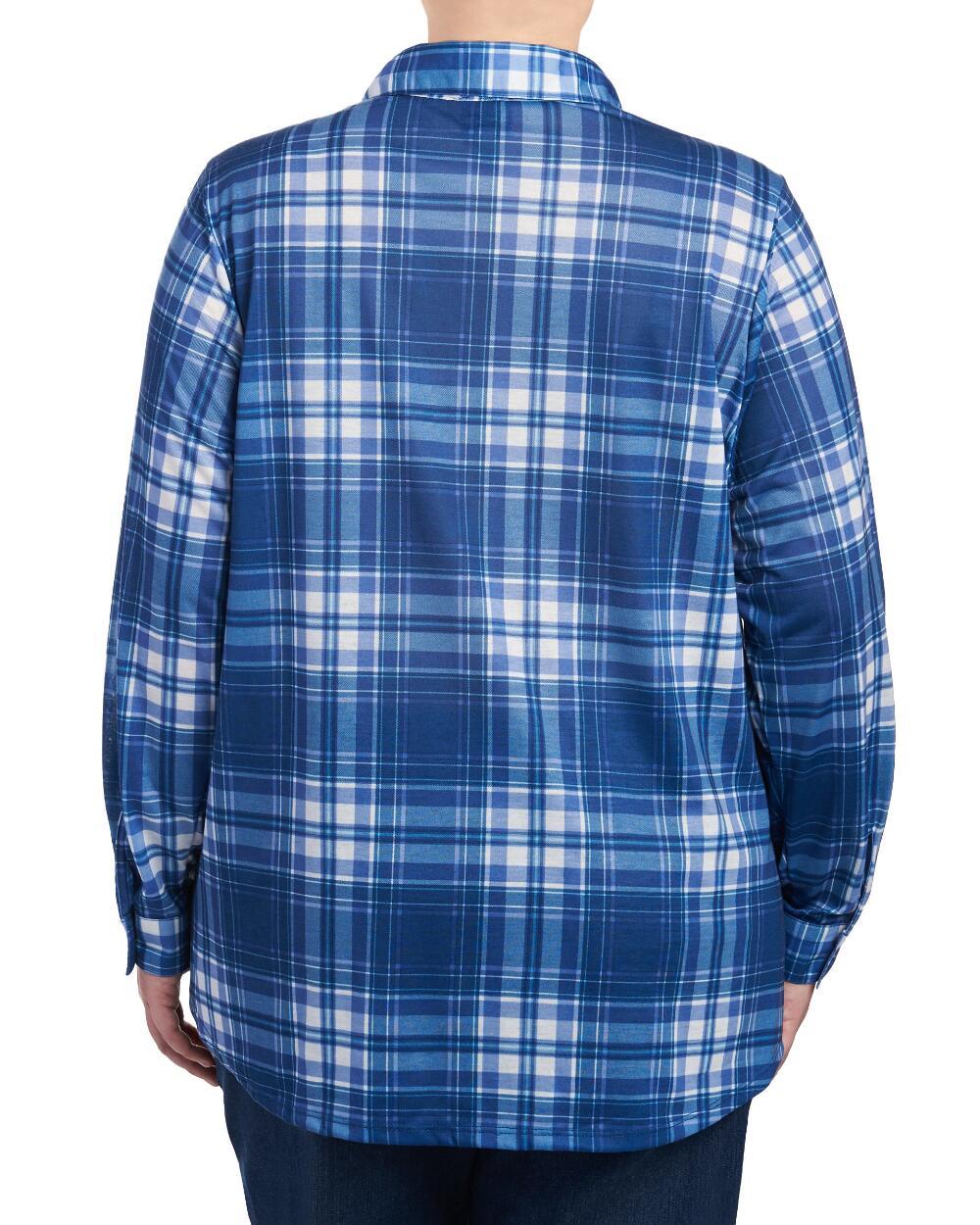 Como Vintage Woman&rsquo;s Plus 1X - NWT - Blue Plaid Button-Front Poly Knit