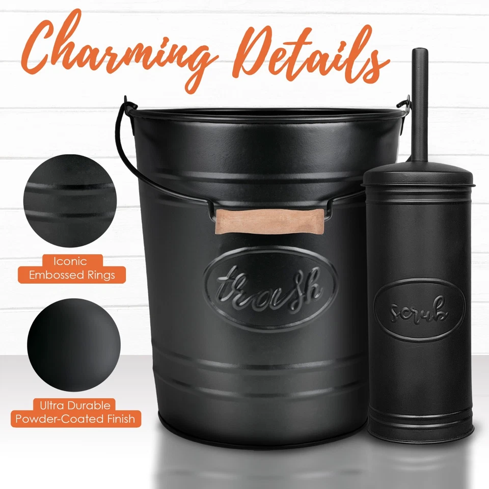 Autumn Alley Matte Black Metal Farmhouse Trash Can & Toilet Brush Set - Image 2 of 4