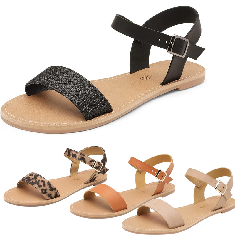 Women Summer Casual Flat Sandals Ankle Strap Open Toe Beach Sandals Shoes NEW