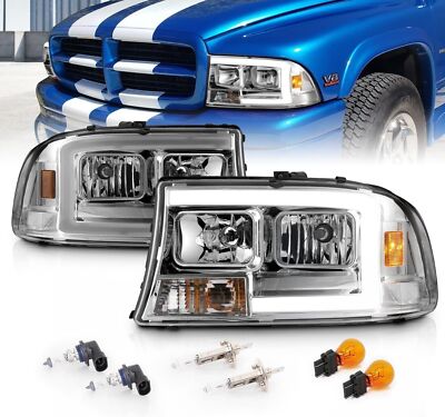 Fits 1997-2004 Dodge Dakota Durango Chrome LED C-Type LED Headlights LH+RH 2Pcs
