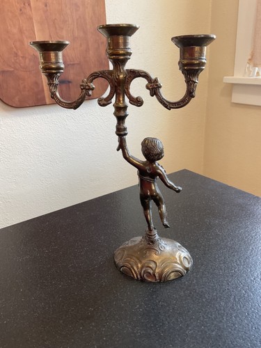 Vintage Cast Metal Cherub Candelabra - Picture 5 of 6