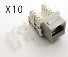 10 Pack Lot - CAT5e RJ45 110 Punch Down Keystone Ethernet Snap-In Jacks - Grey