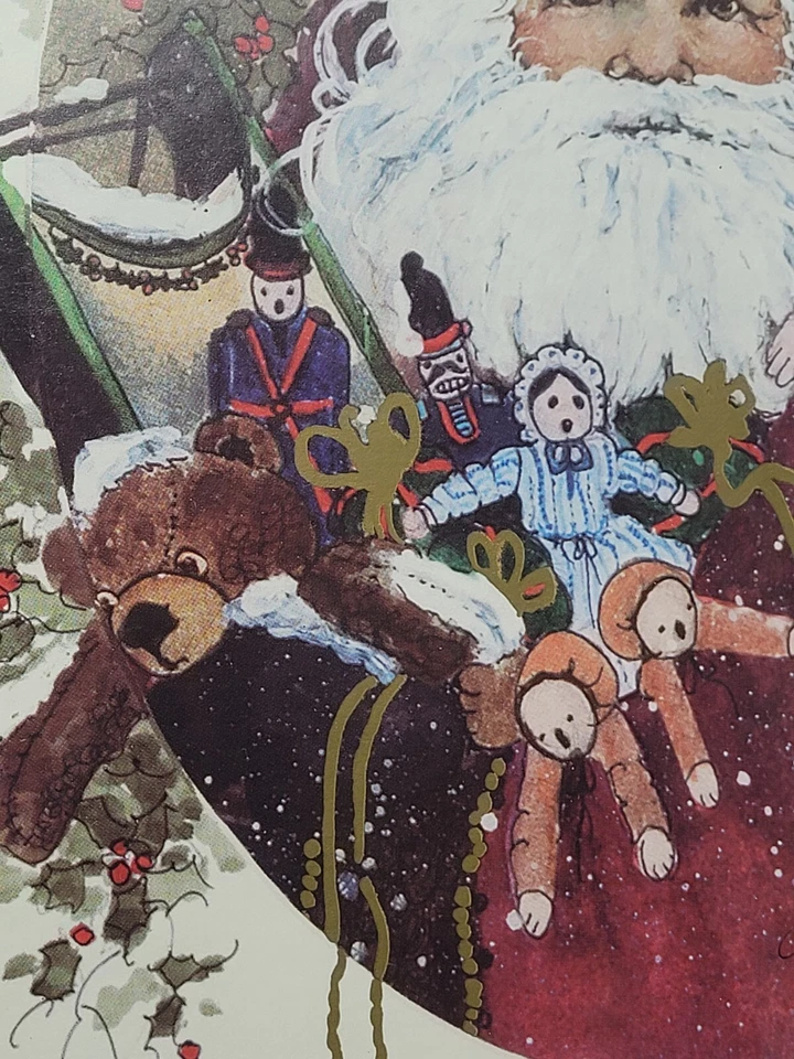 "De colección 1990 HOMCO Rimel Abrams Santa Claus Arte Enmarcado Madera de Cerezo Dorado 13"" X 13""" Foto 4 de 4