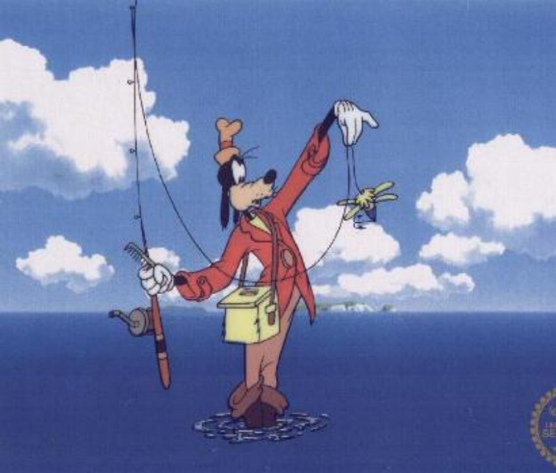 Father's Day! Disney "How to Fish" Sericel Serigraph cel Goofy fly