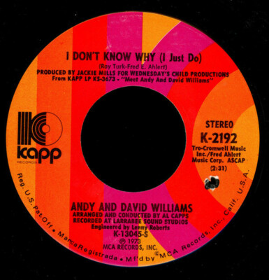 Andy & David Williams Baby Love / I Dont Know Why (I Just Do) Kapp Records