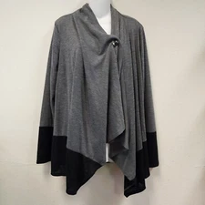 AB Studio Cardigan Cape XL Heather Gray Button Wrap Boho Minimalist Lagen Look