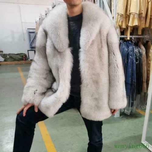 男式人造狐狸毛皮大衣温暖冬季加厚毛茸大衣夹克长袖 TUI- - Picture 8 of 16