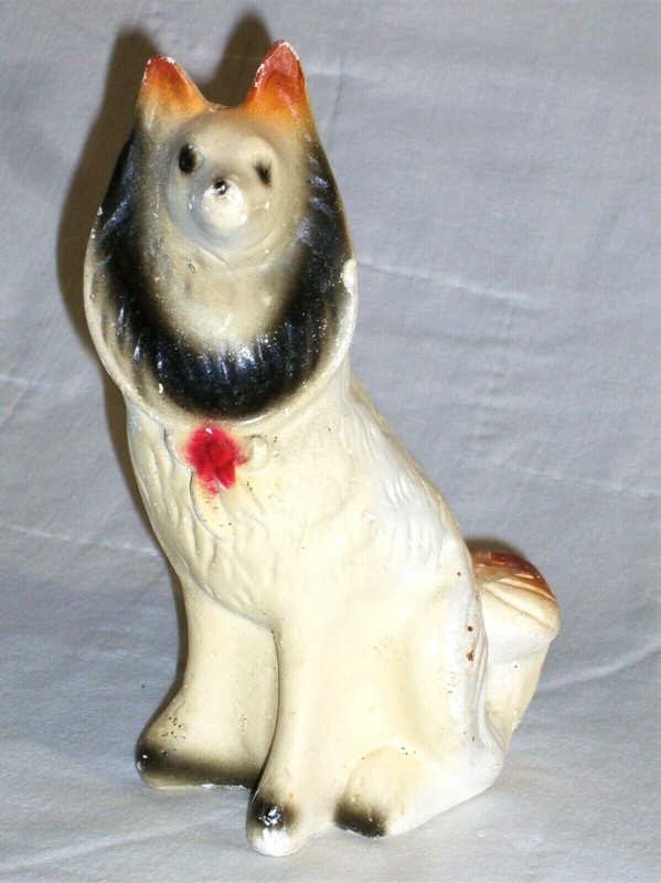 Vintage Chalkware DOG Collie FIGURINE statue Husky Fair Carnival Prize 1940 1950
