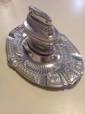Vintage Tabletop silver Ashtray & Lighter Cigar Lighter Set Oval Shape 2 Pieces