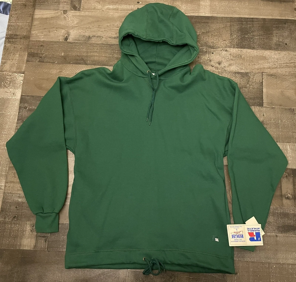 Vintage Russell High Cotton Hoodie Sweatshirt Men Size L Green Deadstock NWT 90s