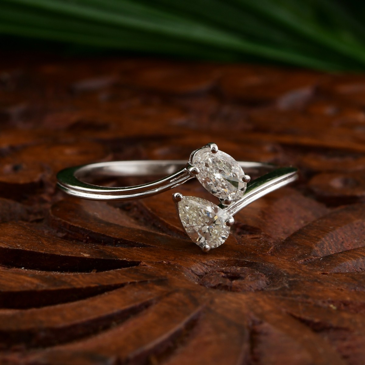 Ct Lab Grown CVD Pear Oval Diamond Promise Ring Gift 18k White Solid  Gold