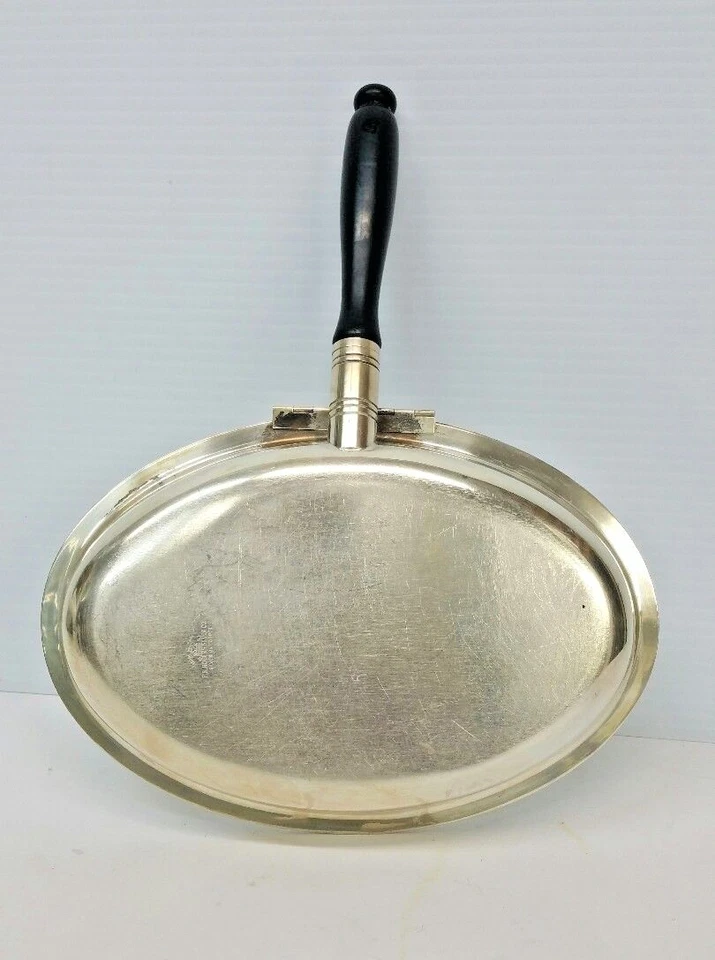 ANTIGUO CENICERO MAYORDOMO SILENCIOSO PLATA SOBRE COBRE F.B.ROGERS # 88 MANGO DE MADERA RARO Foto 4 de 4