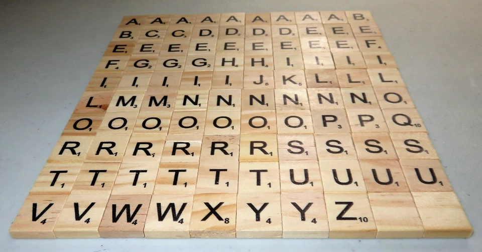 100 Wooden Letters Tiles Complete Set Compatible w/Scrabble Scrapbooking Crafts - Image 2 of 3