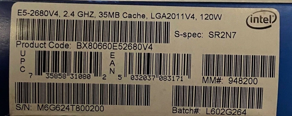 Intel BX80660E52680V4 SR2N7 Xeon Processor E5-2680 v4 35M Cache, 2.40 GHz NEW - Image 2 of 2