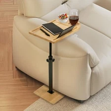 360° Couch Sofa Tray Table for Small Spaces Bamboo Side Table Height Adjustable