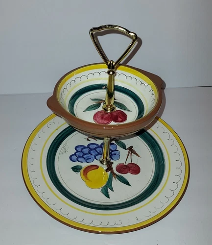 Vintage STANGL Lazy Susan Fruits Cherry Grapes Pottery Tier Server