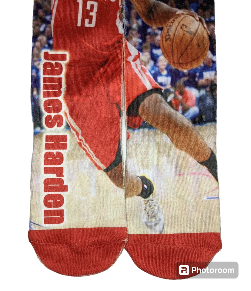 Houston Rocks JAMES HARDEN Long Socks Drive To Basket Graphic Red White OSFM New - Image 3 of 4