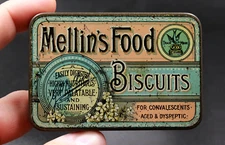 Antique Rare Mellin's Food Biscuits Advertising Sample Tin Box London - 1910's