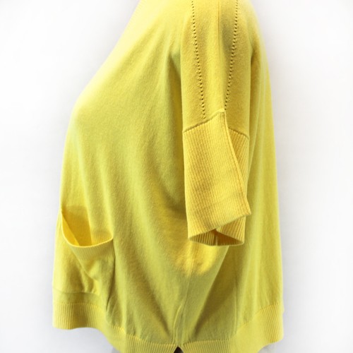 Joan Vass Plus Size Yellow Boxy 3/4-Sleeve Open Front Cardigan 2X - Picture 10 of 11