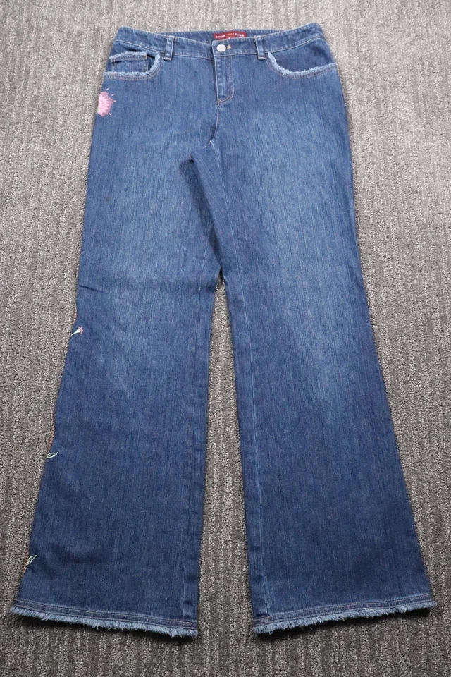 Jones Wear Vintage Denim Embroidered Boot Cut Jeans Frayed Hem Stretch Women's 8 - Image 2 of 4