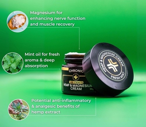 Magnesium Cream Fresh Mint and H emp Oil 50g jar Made In Australia - Picture 5 of 6