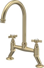 Nuie Bridge Kitchen Sink Mixer Tap Brushed Brass Crosshead Handle Modern Faucet