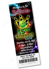 Laser BOWLING GLOW NEON Birthday Party Invitation TICKET Stub BOWL GIRL BOY