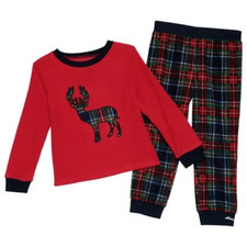 Eddie Bauer Red Plaid Kids Pajamas Set Deer Applique