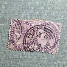 Vintage Stamp 2x British Queen Victoria Penny Lilac postage and revenue stamp.