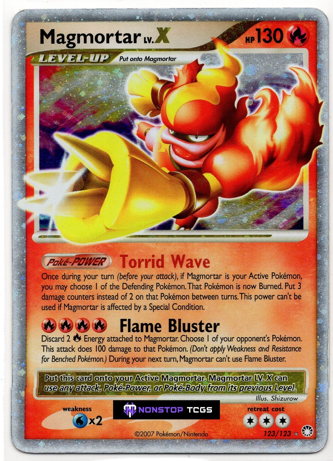 Magmortar Lv.X 123/123 Pokemon Card TCG Mysterious Treasures Holo Rare ©
