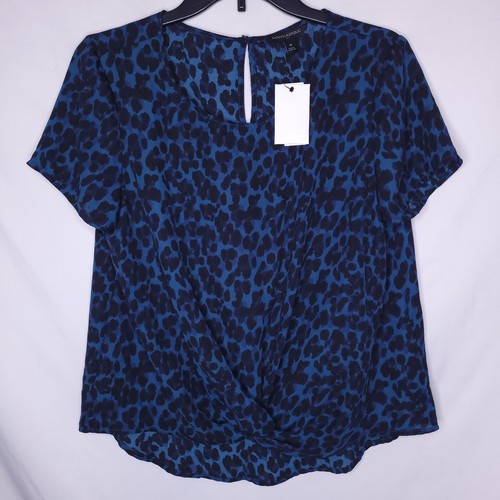 Banana Republic Blouse Womens Medium Blue Leopard Print Front Twist NWT
