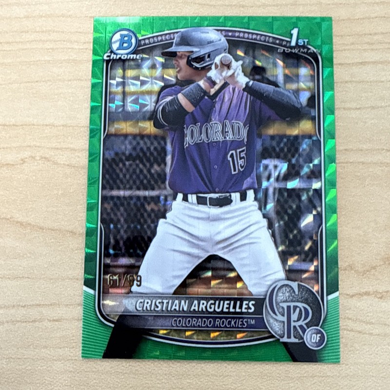 2025 Bowman Chrome 1st Green /99 Cristian Arguelles Refractor #BCP-220 Rockies