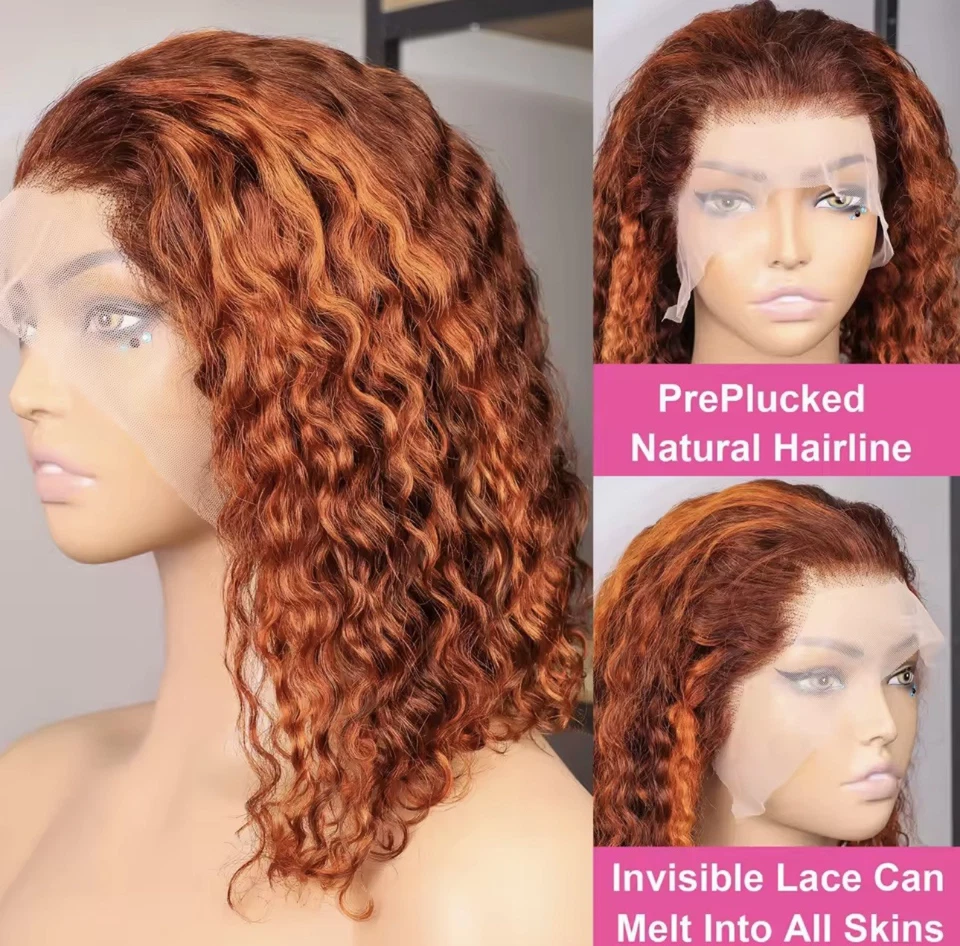 14 inch 4/350 Highlight Color Short Bob Wig Water Wave 13x4 Front Lace - Image 4 of 4