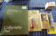 Vtg Osmiroid '75' Fountain Pen Lettering Set 6 Nibs, Pad, Ink, plus lot of 8