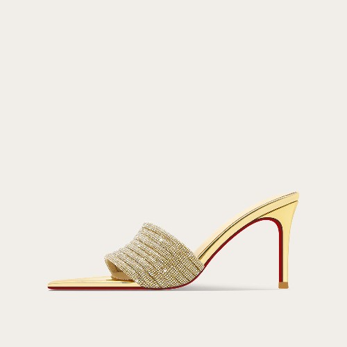 Golden Patent Leather Pointed Slippers High Heels Semi Sandals High-end Feel - Picture 12 of 12
