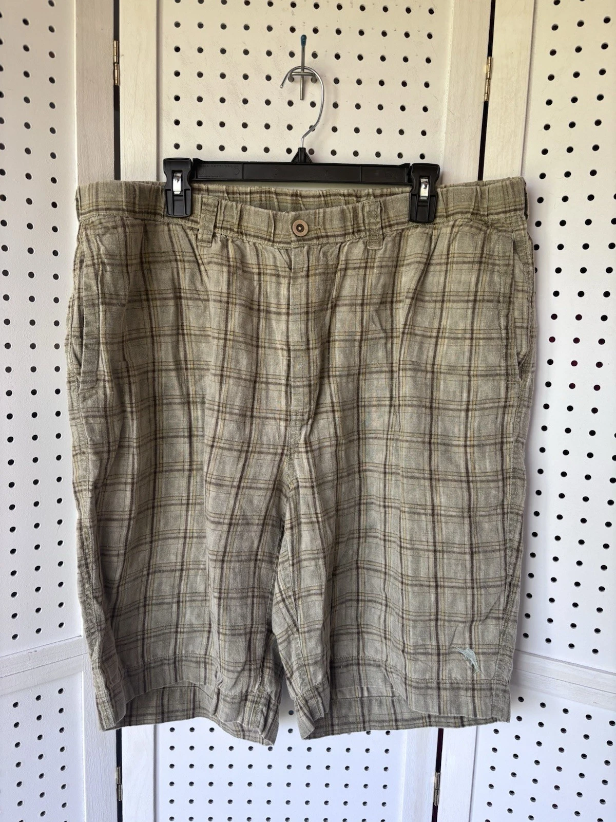 Tommy Bahama Relax Plaid 100% Linen Men's XL Shorts Zip Drawstring Resort