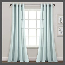 Set of 2 84"x52" Faux Linen Grommet Window Curtain Panels Blue -