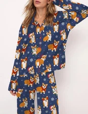Corgi Christmas Silky Satin Pajama Set For Women
