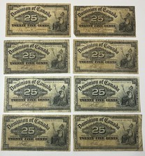 1900 Canadian 25 Cent Note. Lot Of 8
