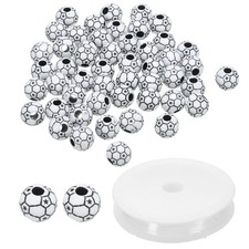 100Pcs 12mm Sports Ball Beads Acrylic 4.4Yd Rope Football Star Style Multicolor