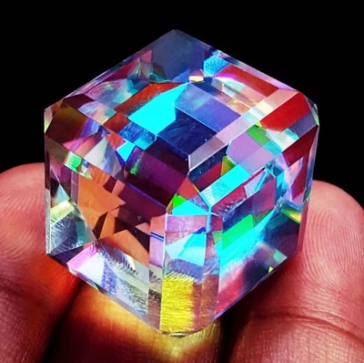 110+ Ct Certified Mystic Topaz Gemstone Cube Cut Rainbow Fire Limited Time Deal