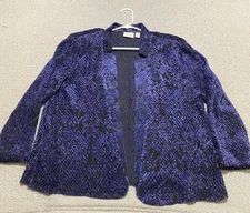Chicos Womens XL Blazer Jacket Purple Geometric Long Sleeve Open Front