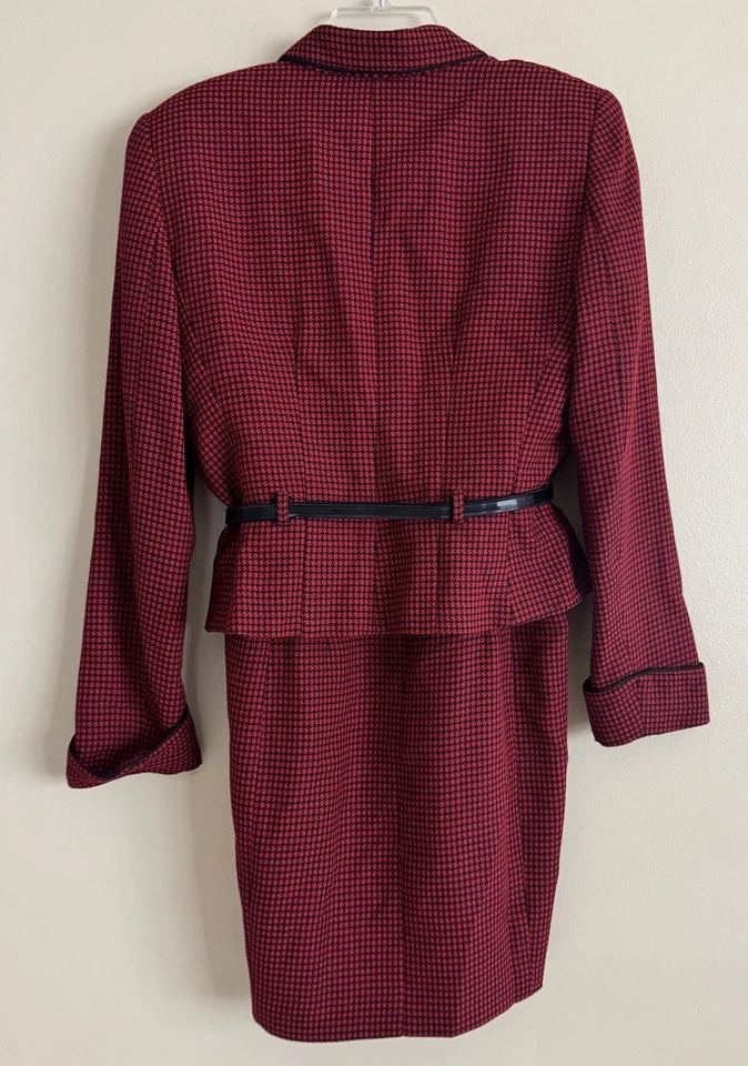 Falda Traje Vintage Para Mujer Pata de Gallo Talla 12 Rojo Negro Preppy Secretaria Barami Foto 3 de 4