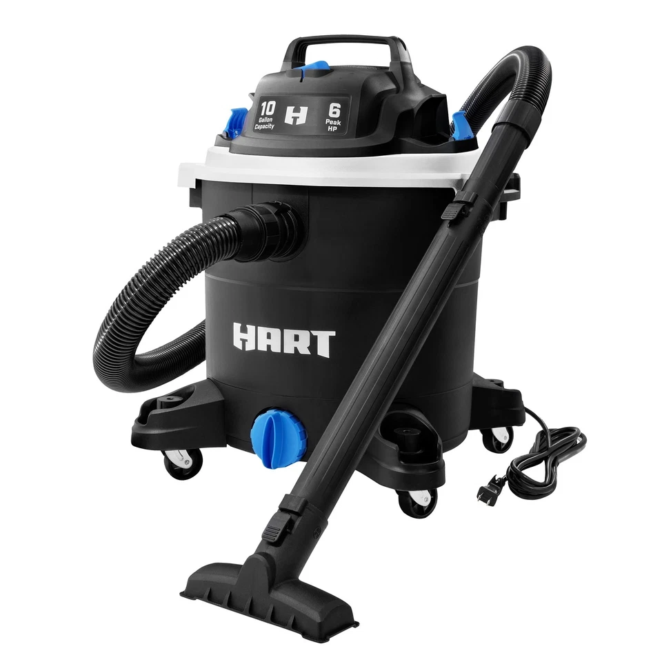 CLEVA HART VOC1012PF 3703 10 Gallon 6 Peak HP Poly Wet/Dry Vacuum with Locking