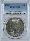 1926-S PEACE Silver Dollar MS61 PCGS Graded $1 Coin 7369