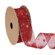Organza Star Ribbon Wired 1.6 Inch Wide 20 Yards Red