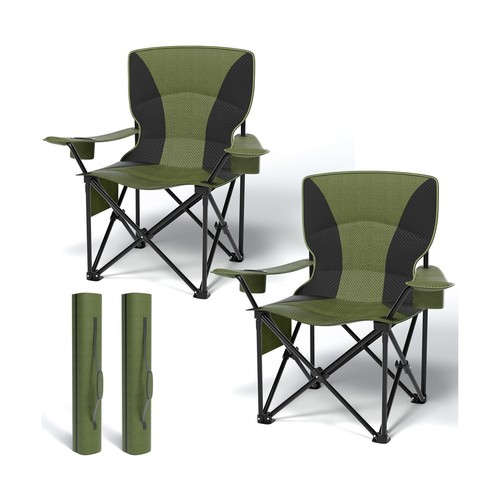 Heavy Duty Folding Chair 500LB Capacity, Oversized Camping Chairs with Cup Ho...